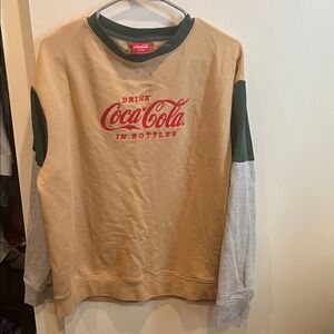 Coca Cola Men's Tan, Green, and Gray Crewneck Sweater